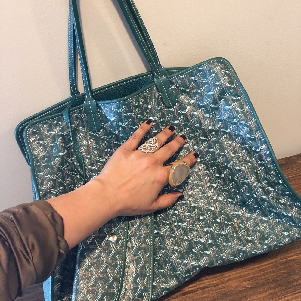 Goyard Green Logo Tote Bag w/ Zipper